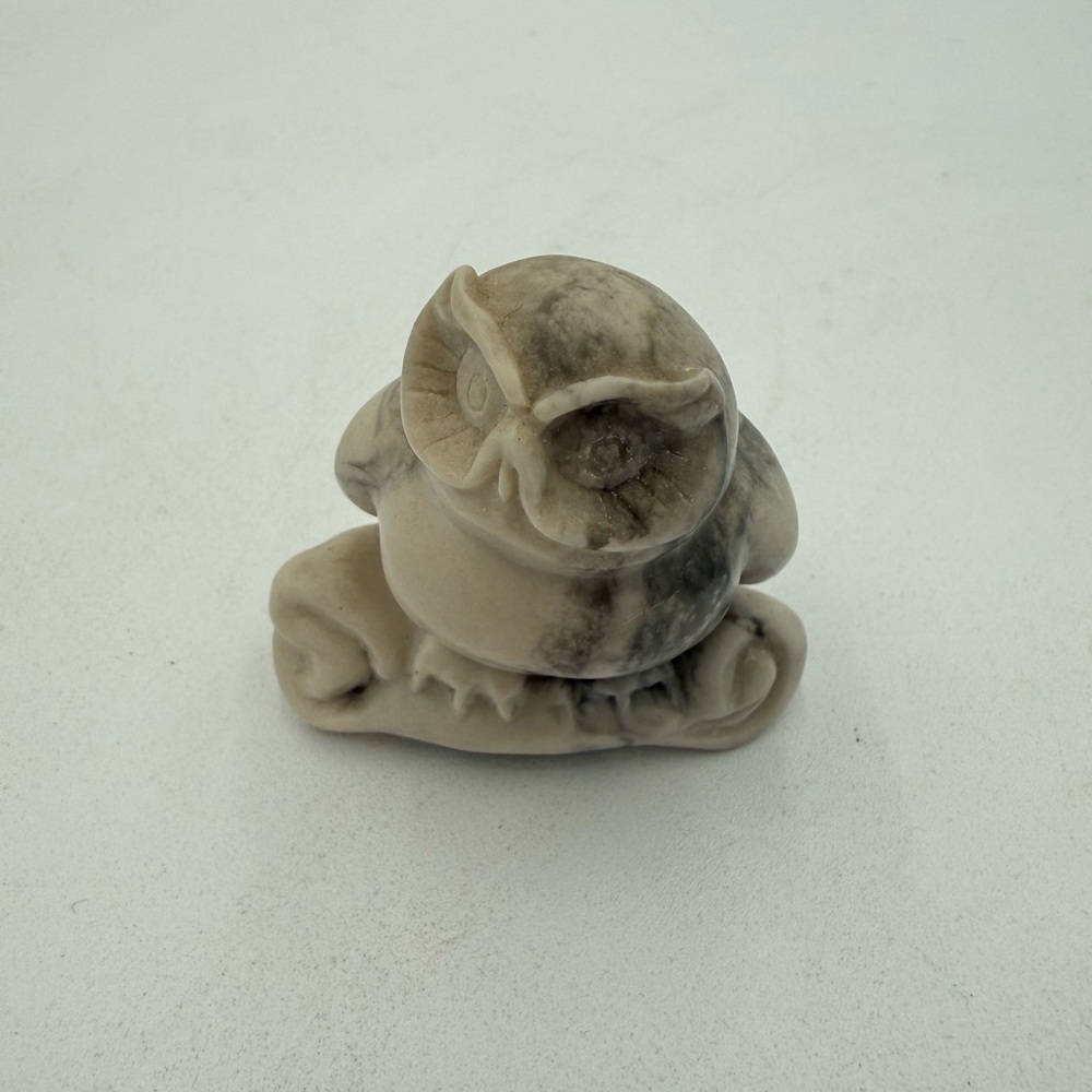 Vintage 70s Pearlite Marblecraft Handcrafted Marble Stone Owl Figurine Canada